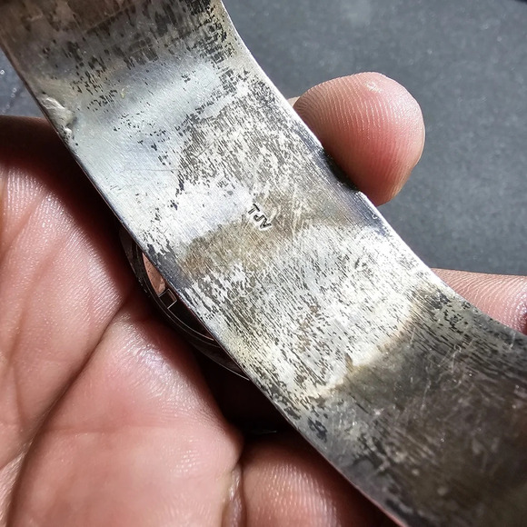 Sterling Silver And Turquoise Navajo Native American Watch Cuff Signed TJV Heavy - Picture 11 of 12